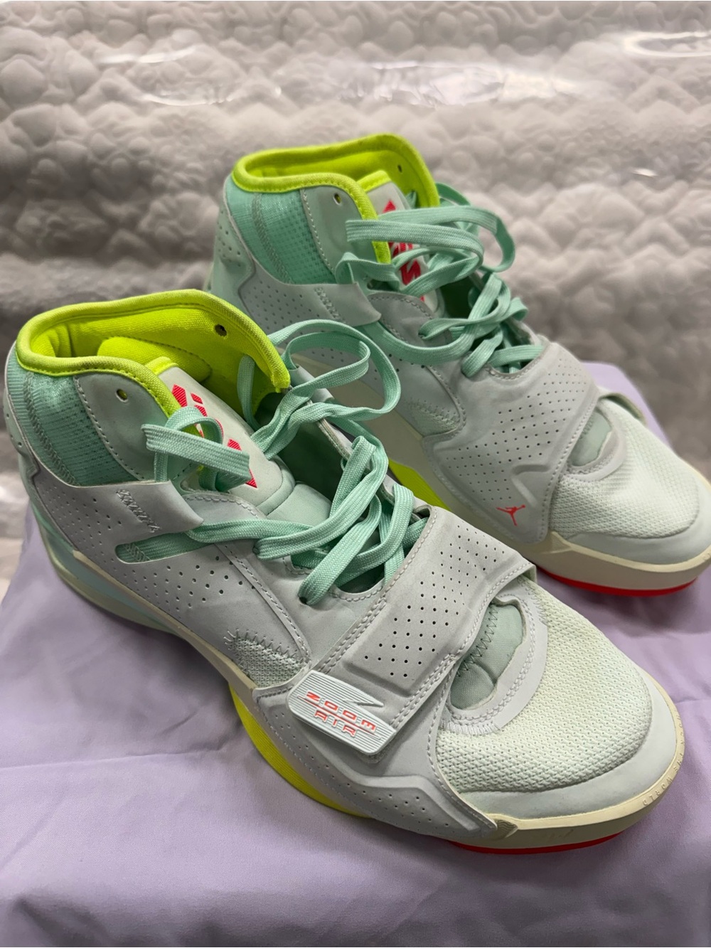 Jordan Mint Green High-Top Sneakers with Neon Yellow Lining